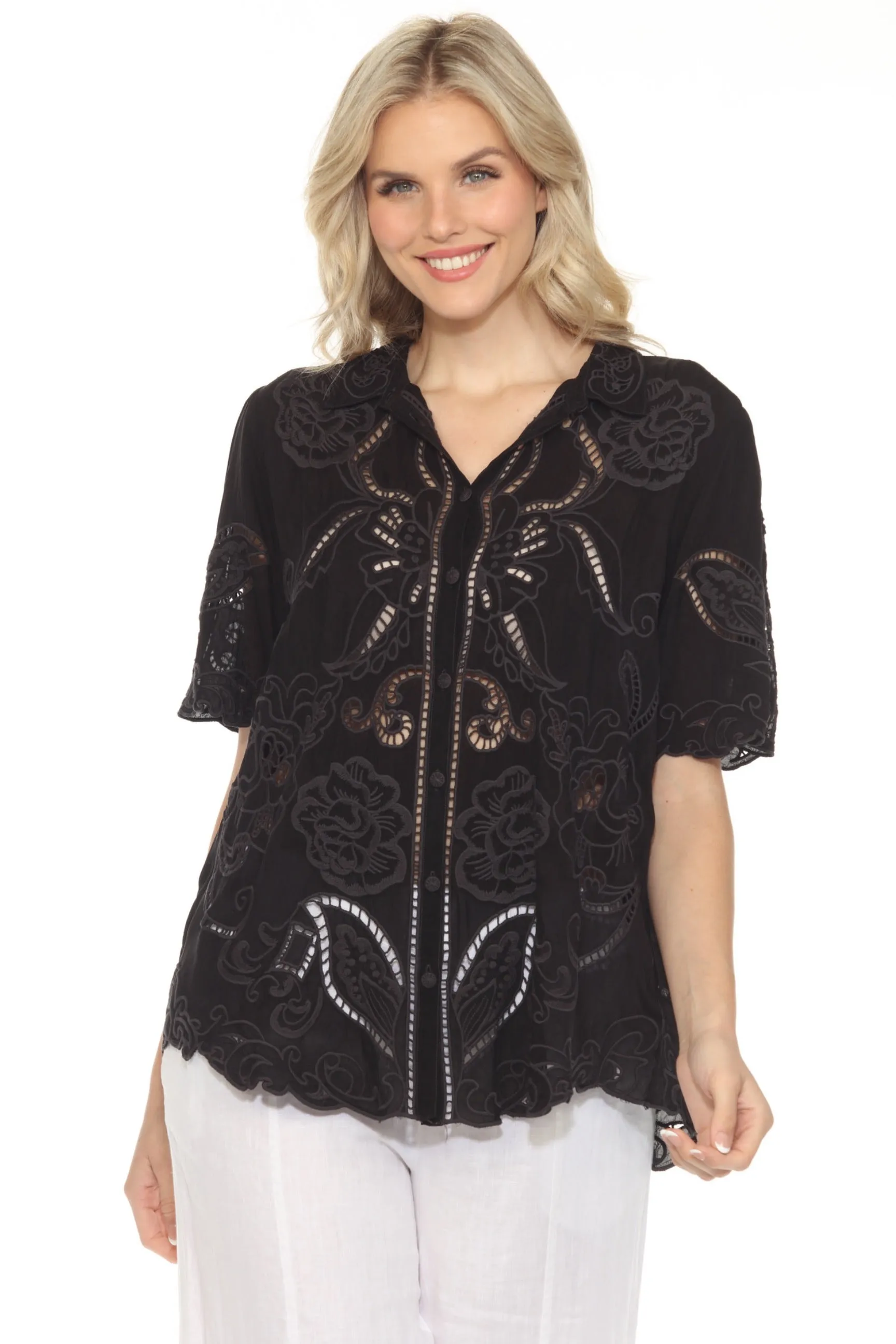 Johnny Was Black Chryssie Button Up Blouse C12324