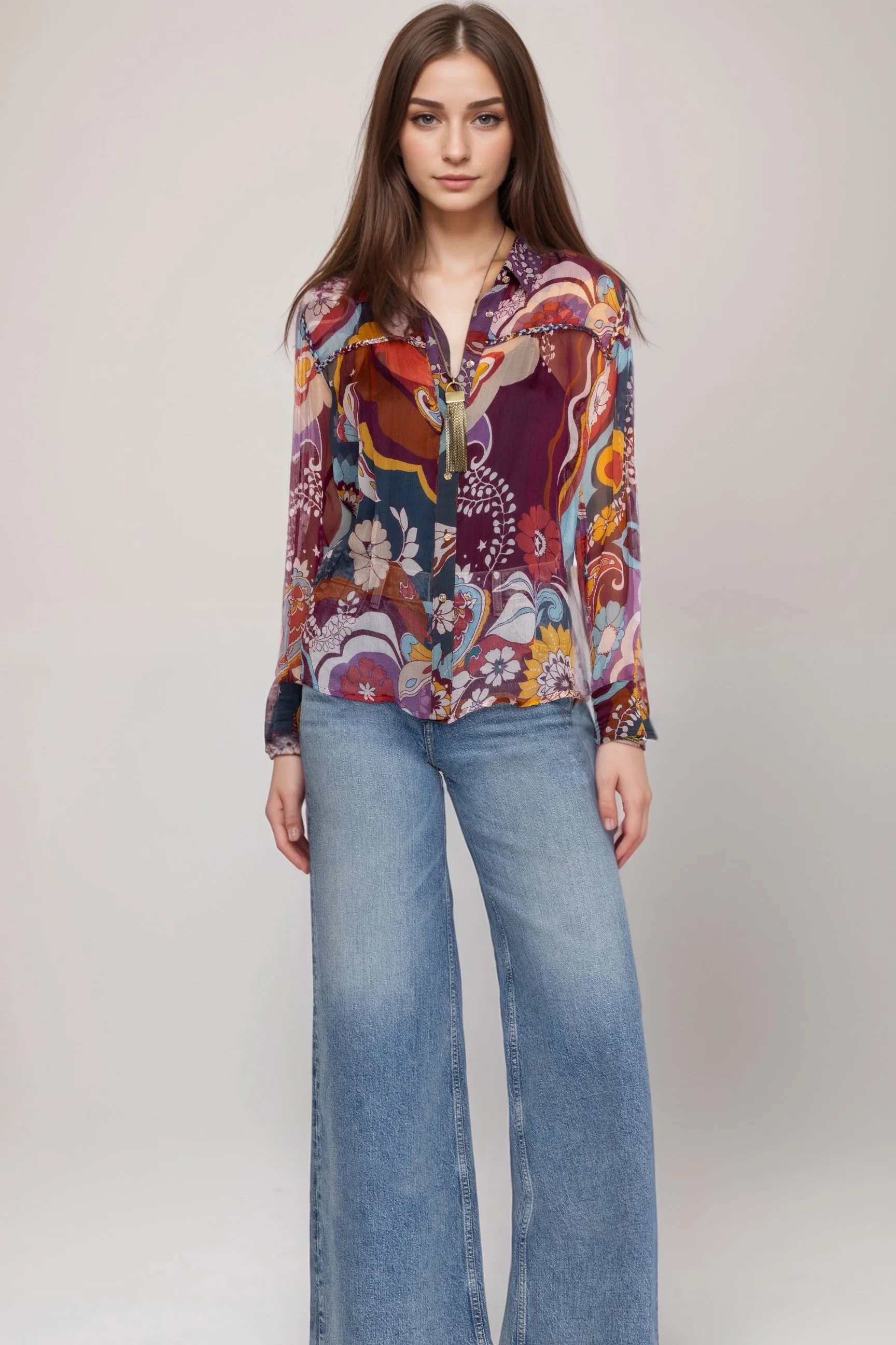 Johnny Was Jade Katerina Braided Silk Blouse L17524