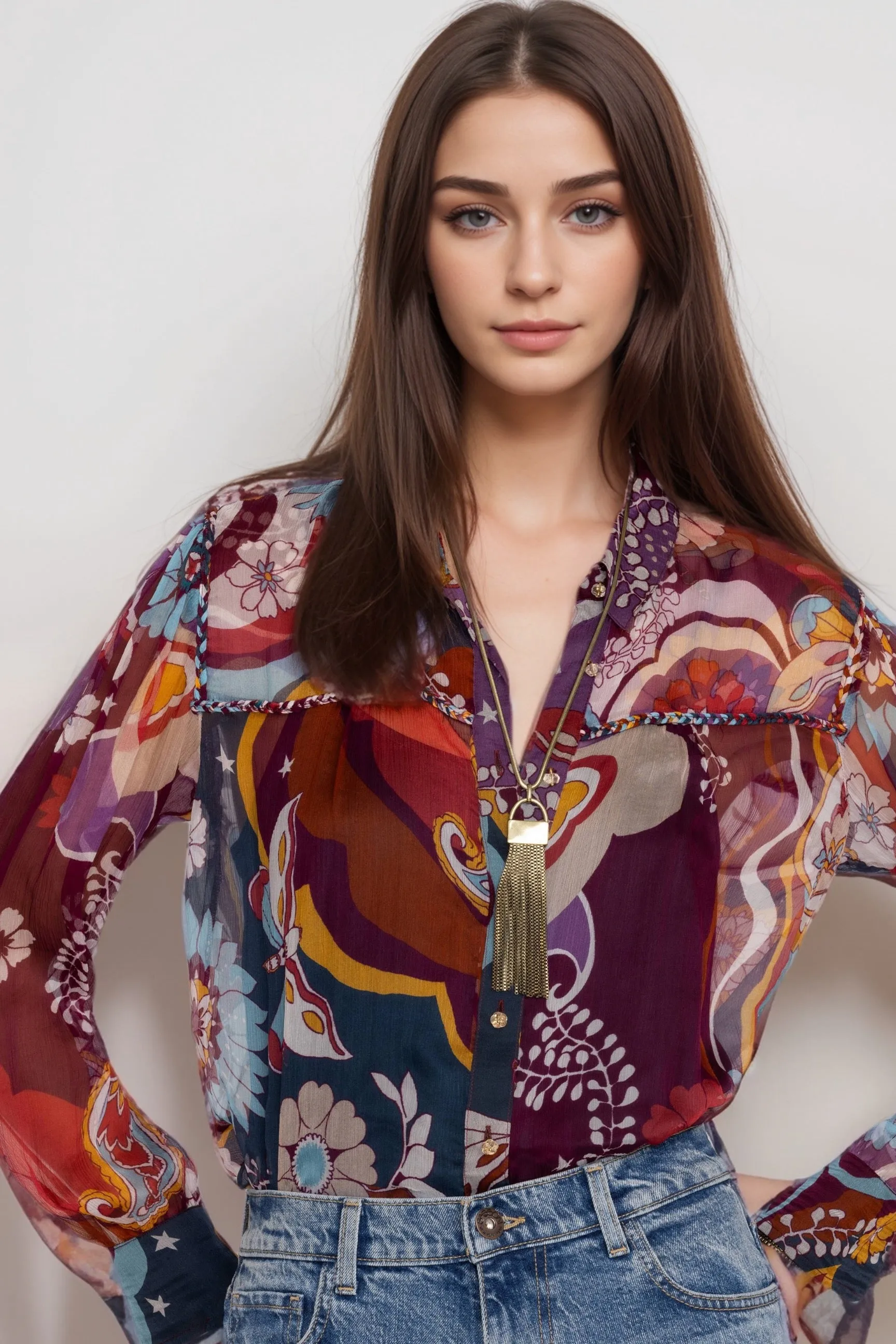 Johnny Was Jade Katerina Braided Silk Blouse L17524