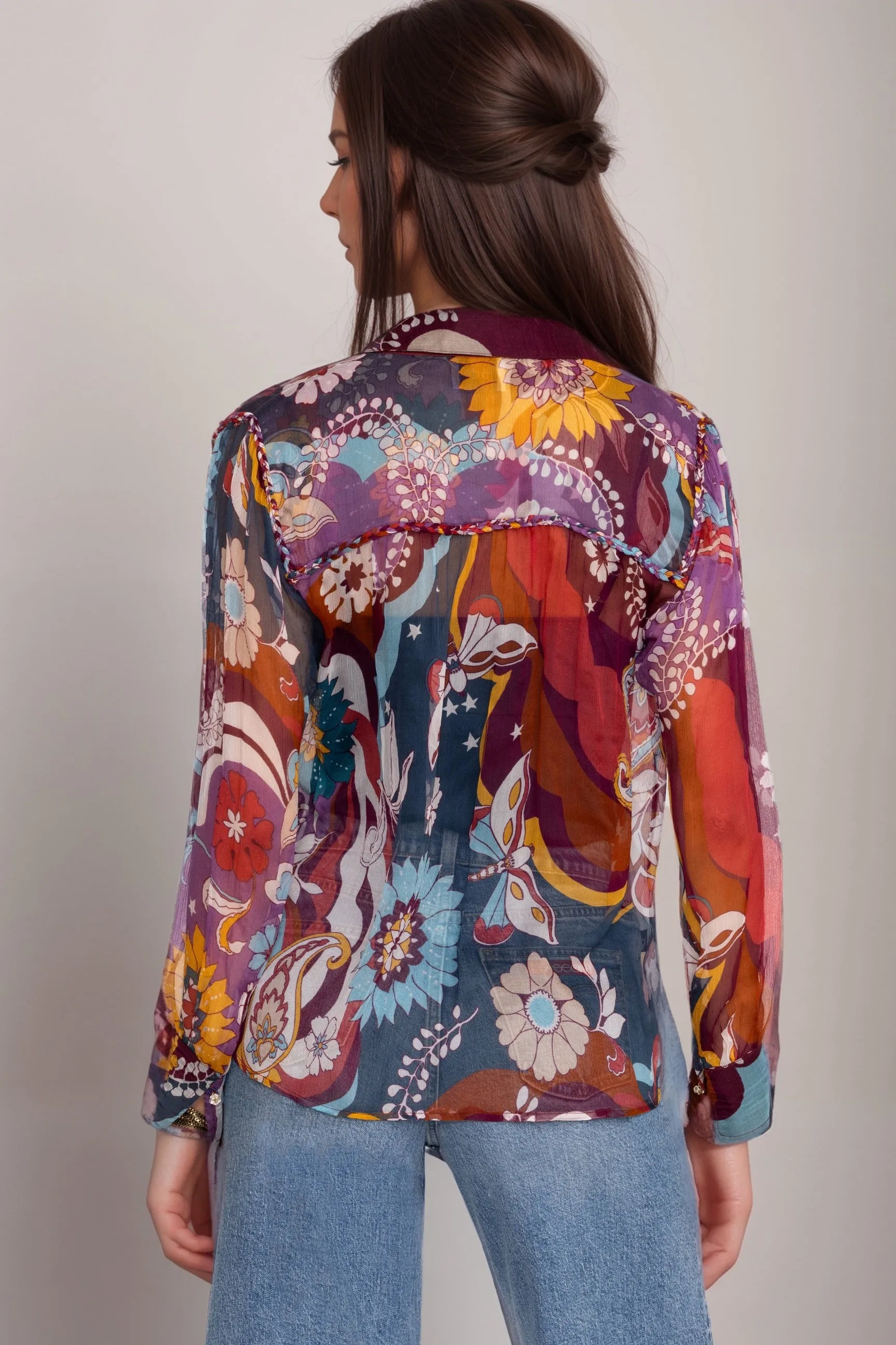 Johnny Was Jade Katerina Braided Silk Blouse L17524