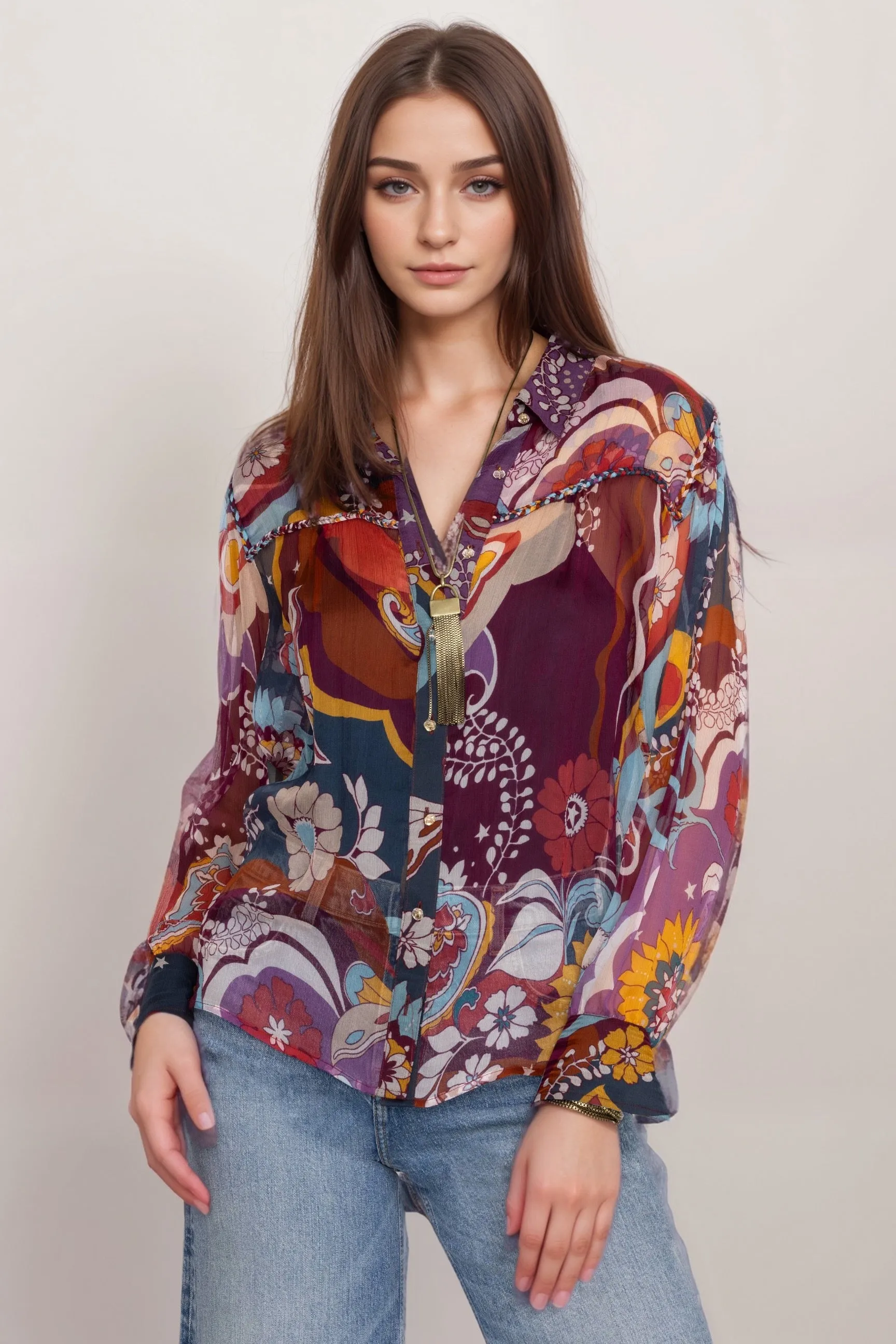Johnny Was Jade Katerina Braided Silk Blouse L17524