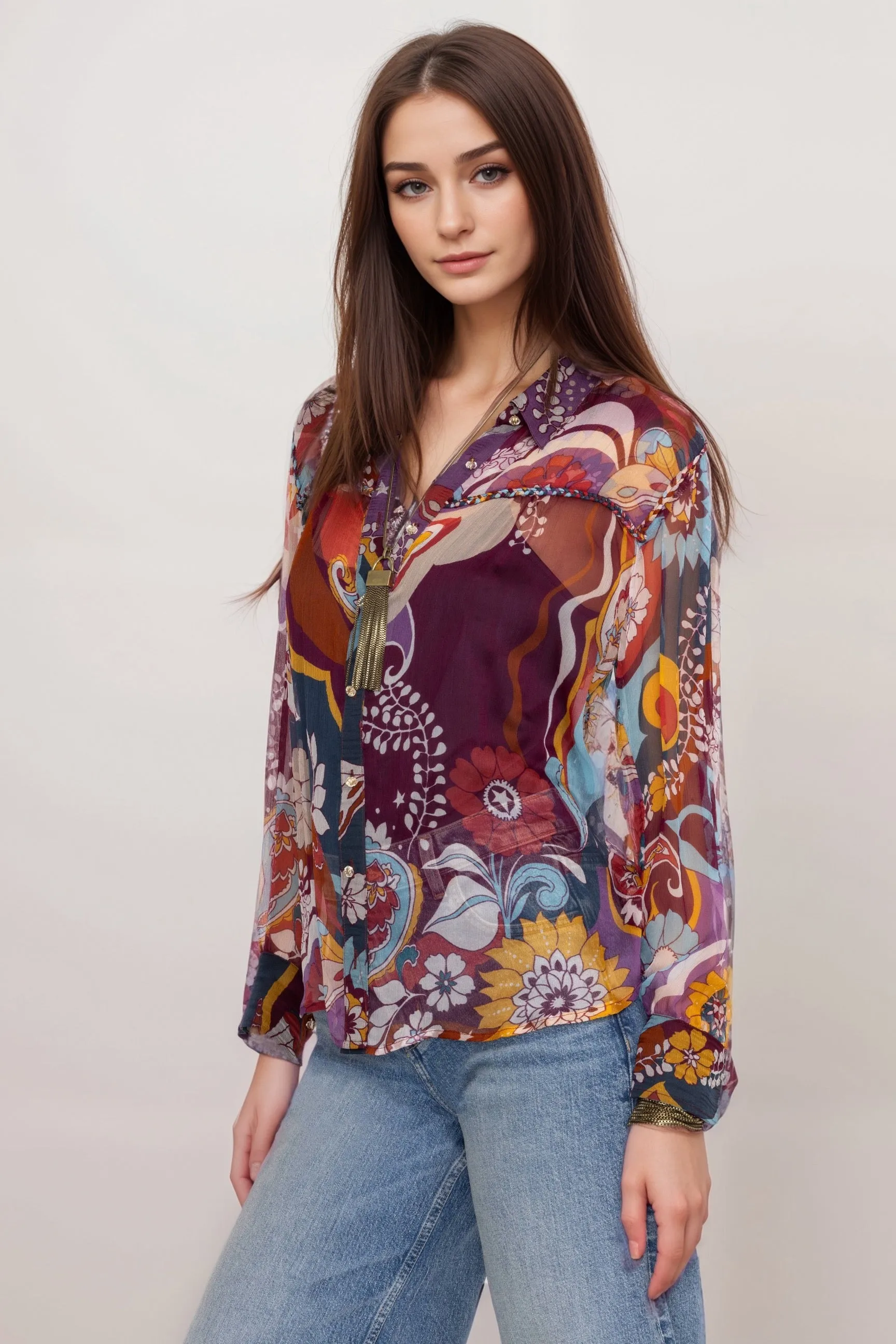 Johnny Was Jade Katerina Braided Silk Blouse L17524