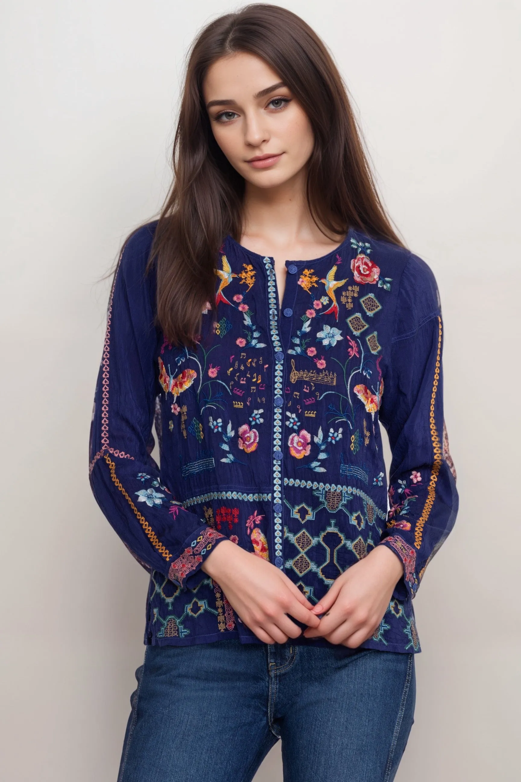 Johnny Was Primavera Catina Embroidered Blouse C16724 *