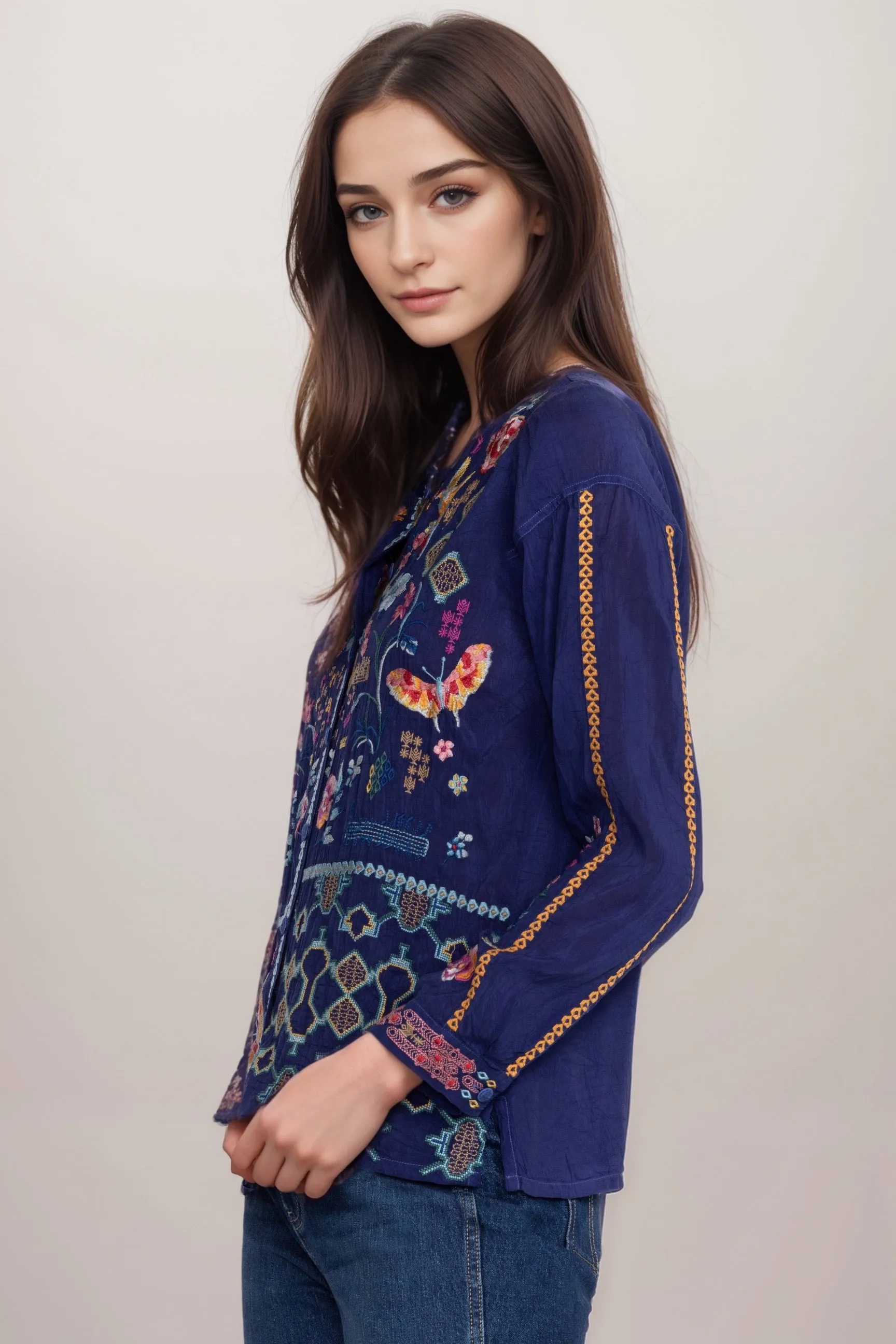 Johnny Was Primavera Catina Embroidered Blouse C16724 *