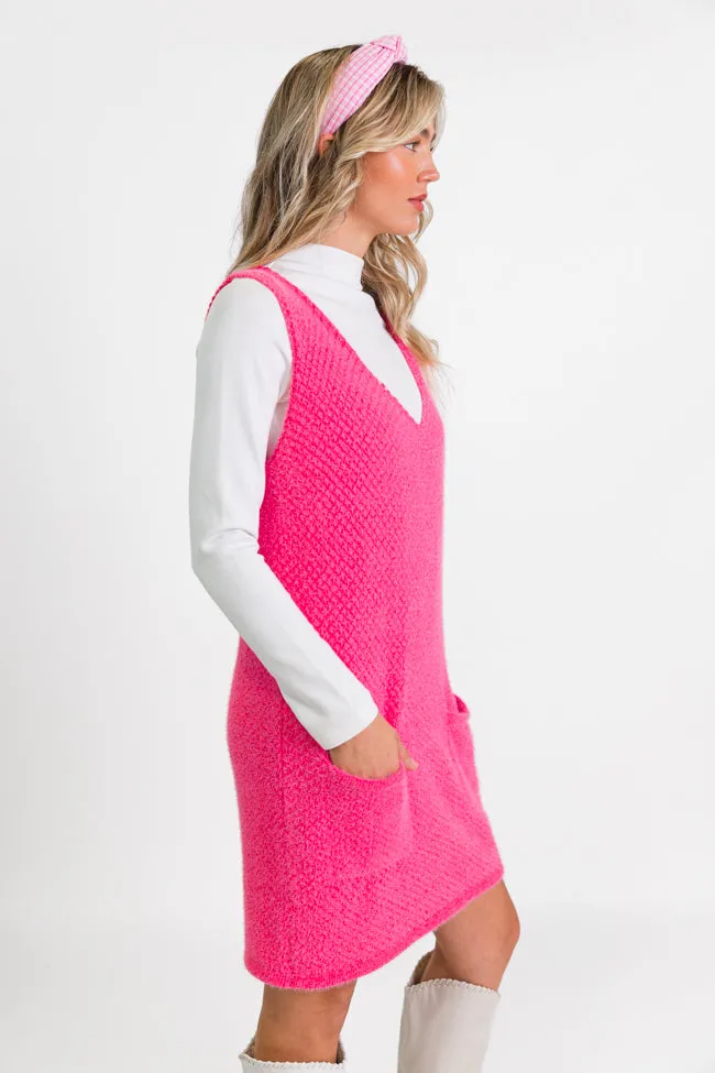 Keep Track Hot Pink Pocket Front Tank Sweater Dress FINAL SALE