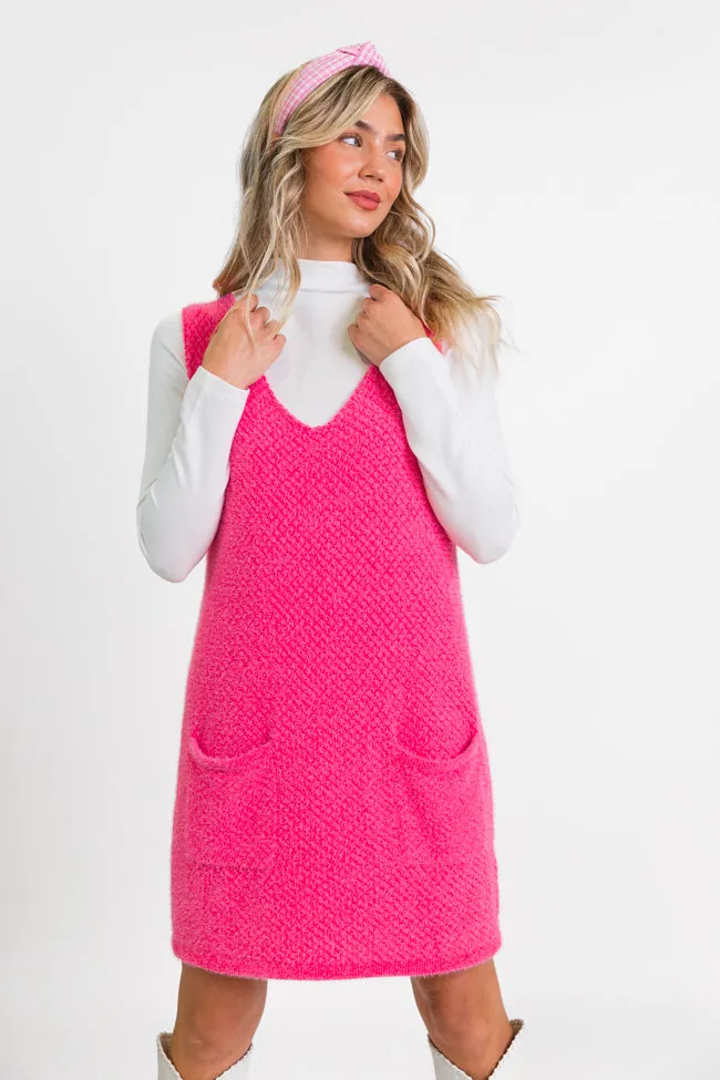 Keep Track Hot Pink Pocket Front Tank Sweater Dress FINAL SALE