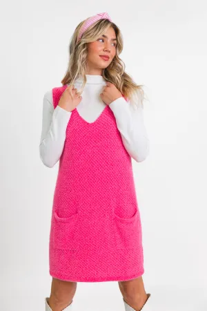 Keep Track Hot Pink Pocket Front Tank Sweater Dress FINAL SALE