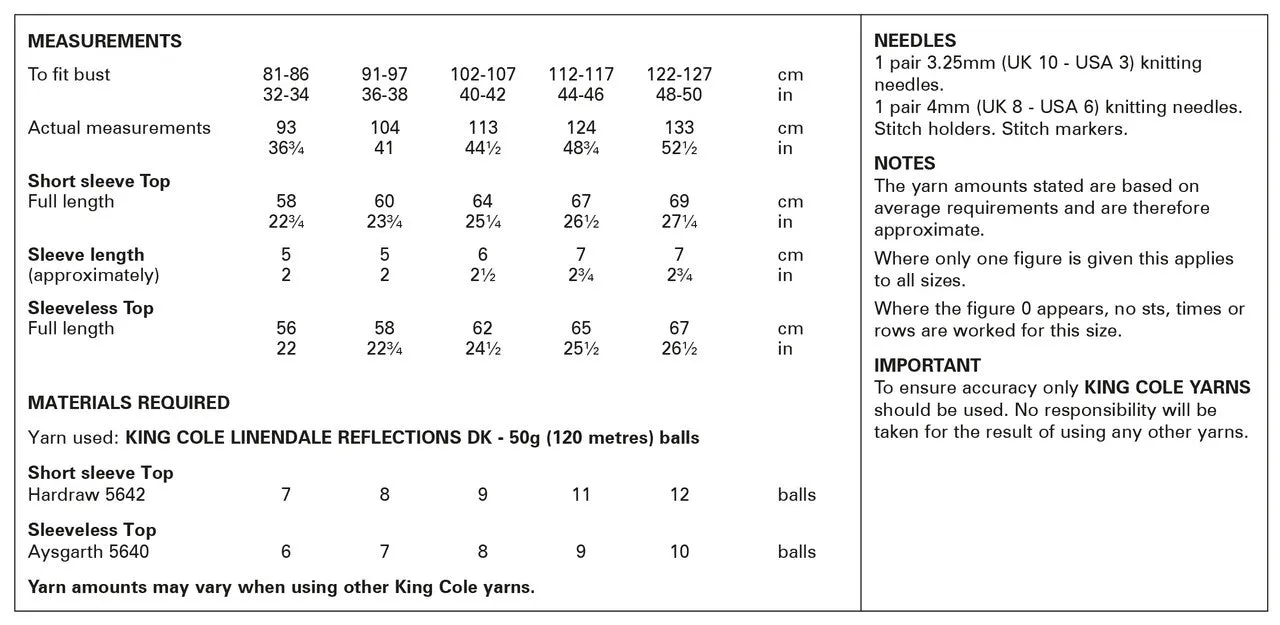 King Cole 6128 Ladies Tops - Double Knit
