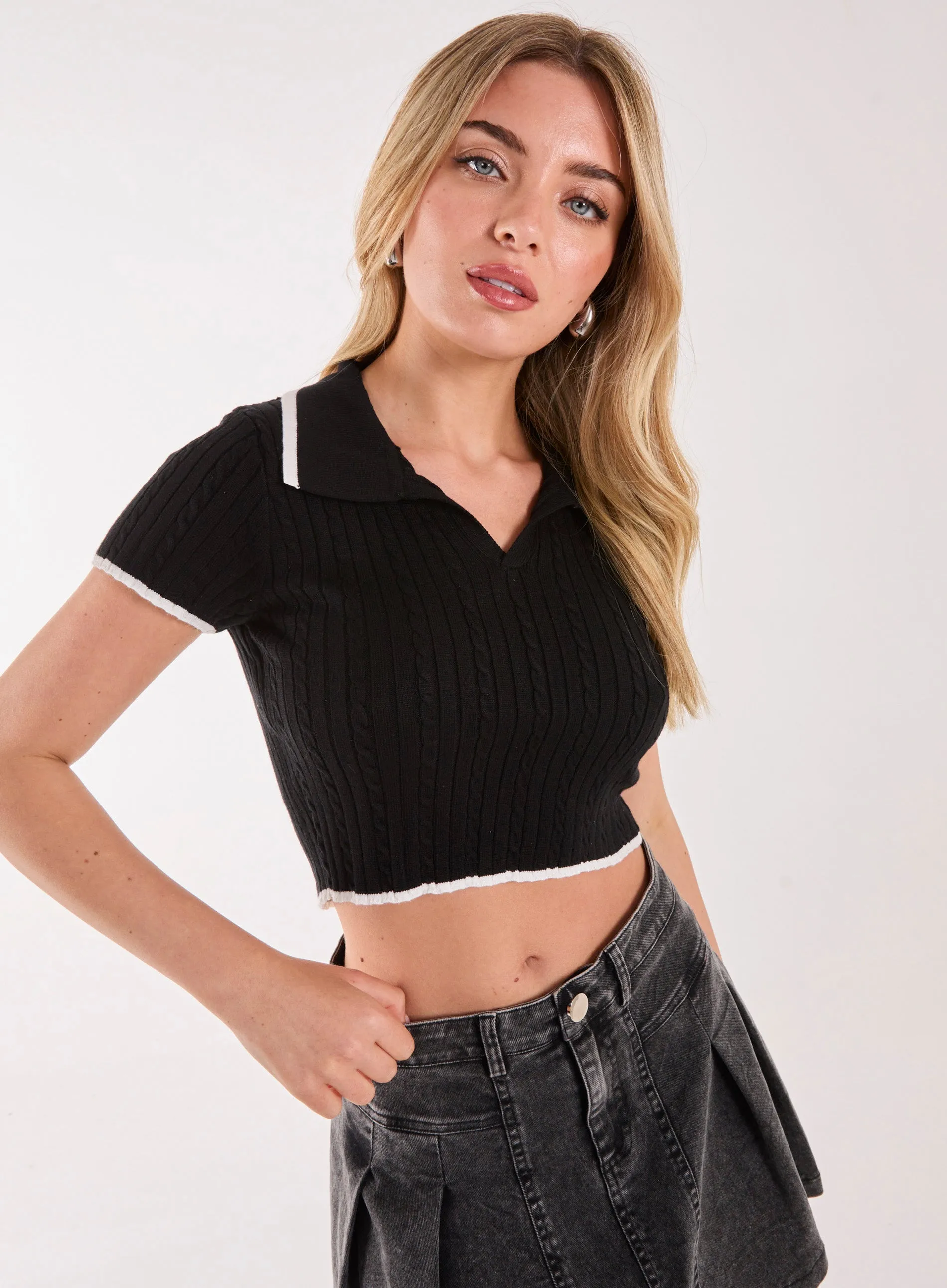 Knit Collared Contrast Top