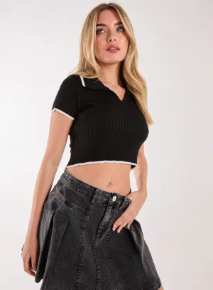 Knit Collared Contrast Top