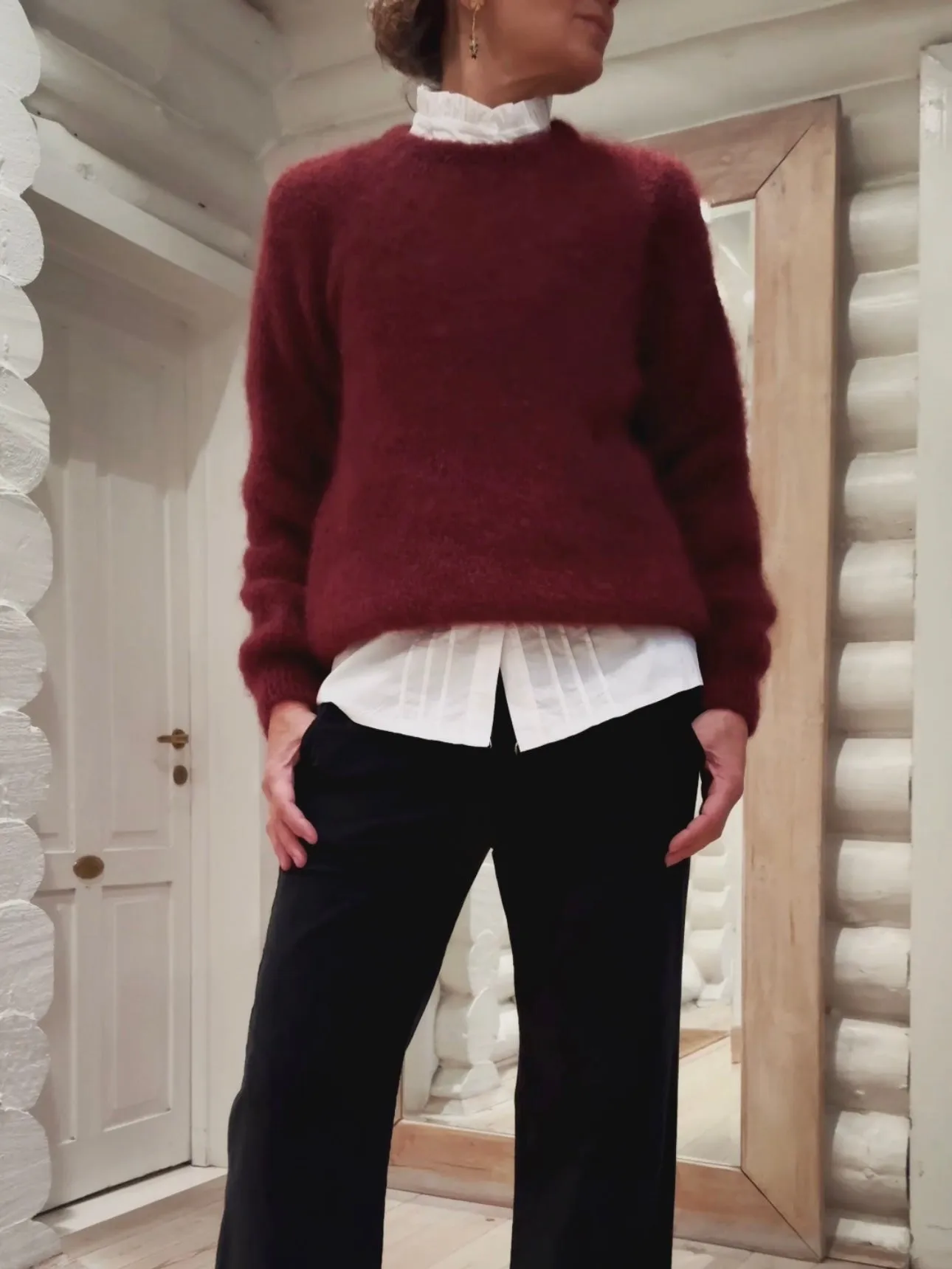 KNIT WITH ROUND NECK - PALE BORDEAUX