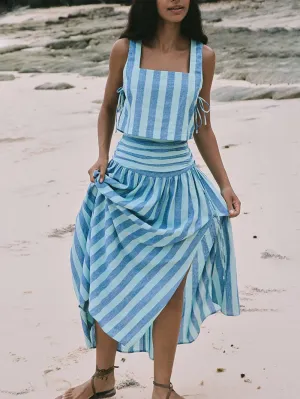 Lace-up Tank and Ruched Graceful Waist Midi Skirt Set