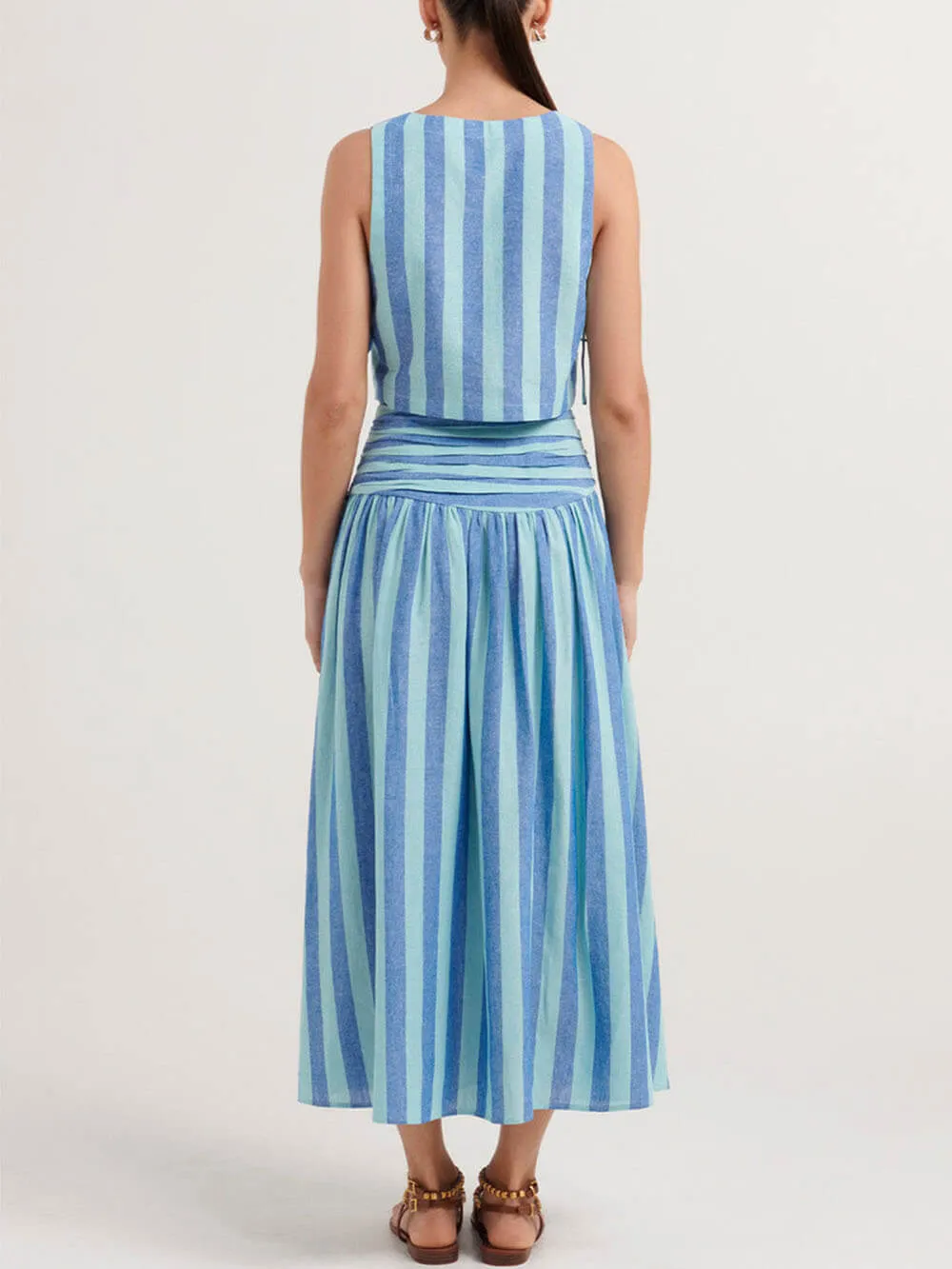 Lace-up Tank and Ruched Graceful Waist Midi Skirt Set