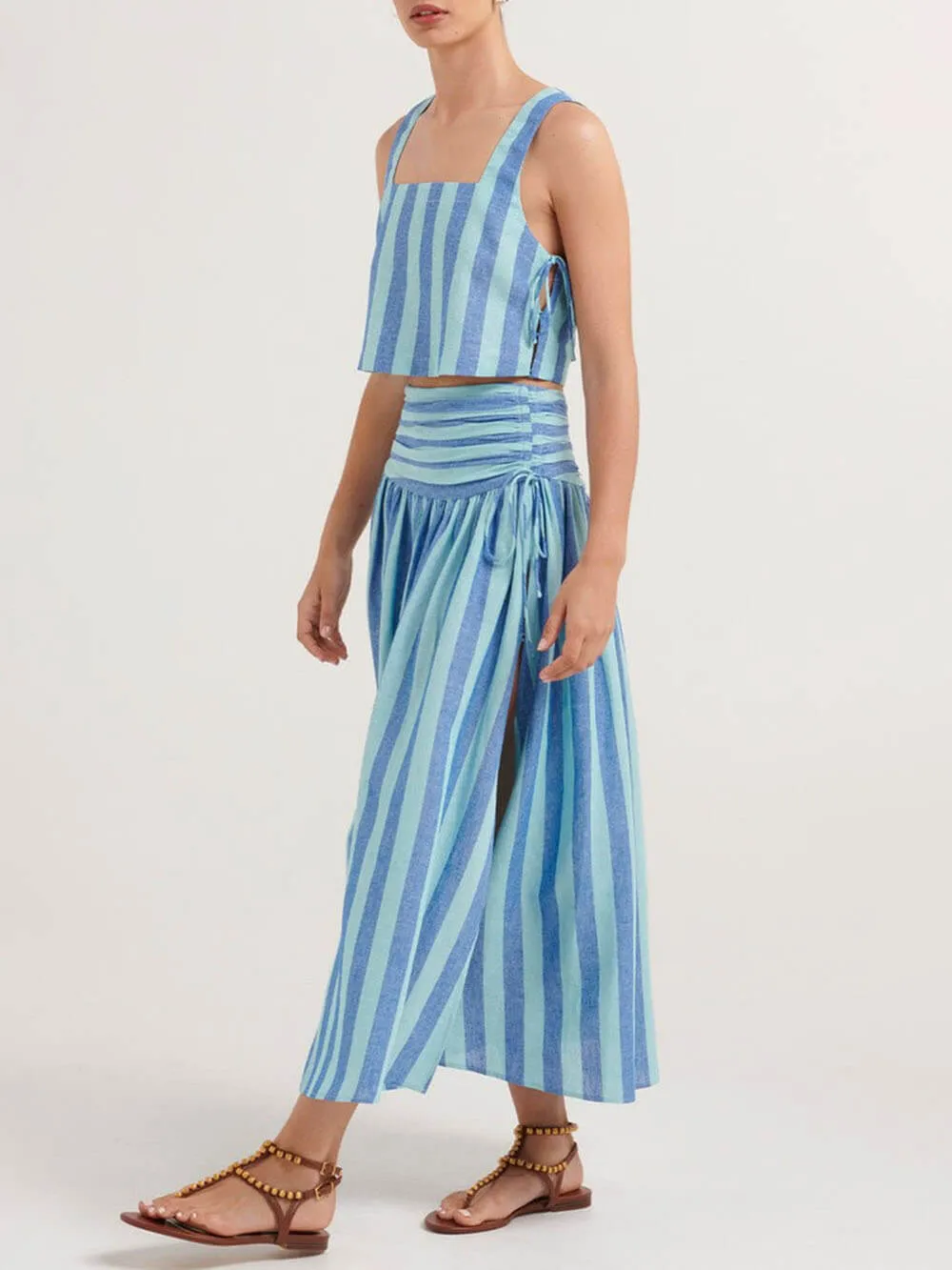 Lace-up Tank and Ruched Graceful Waist Midi Skirt Set
