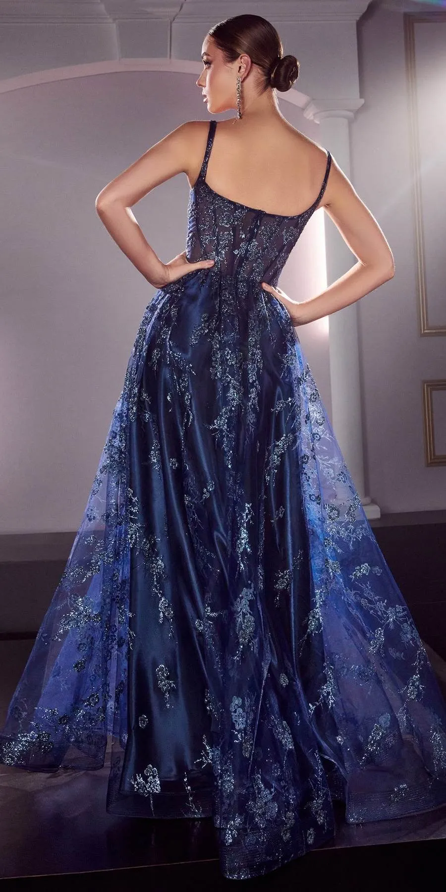 Ladivine J840 Floor Length Glitter Print A-Line Gown Corset Bodice