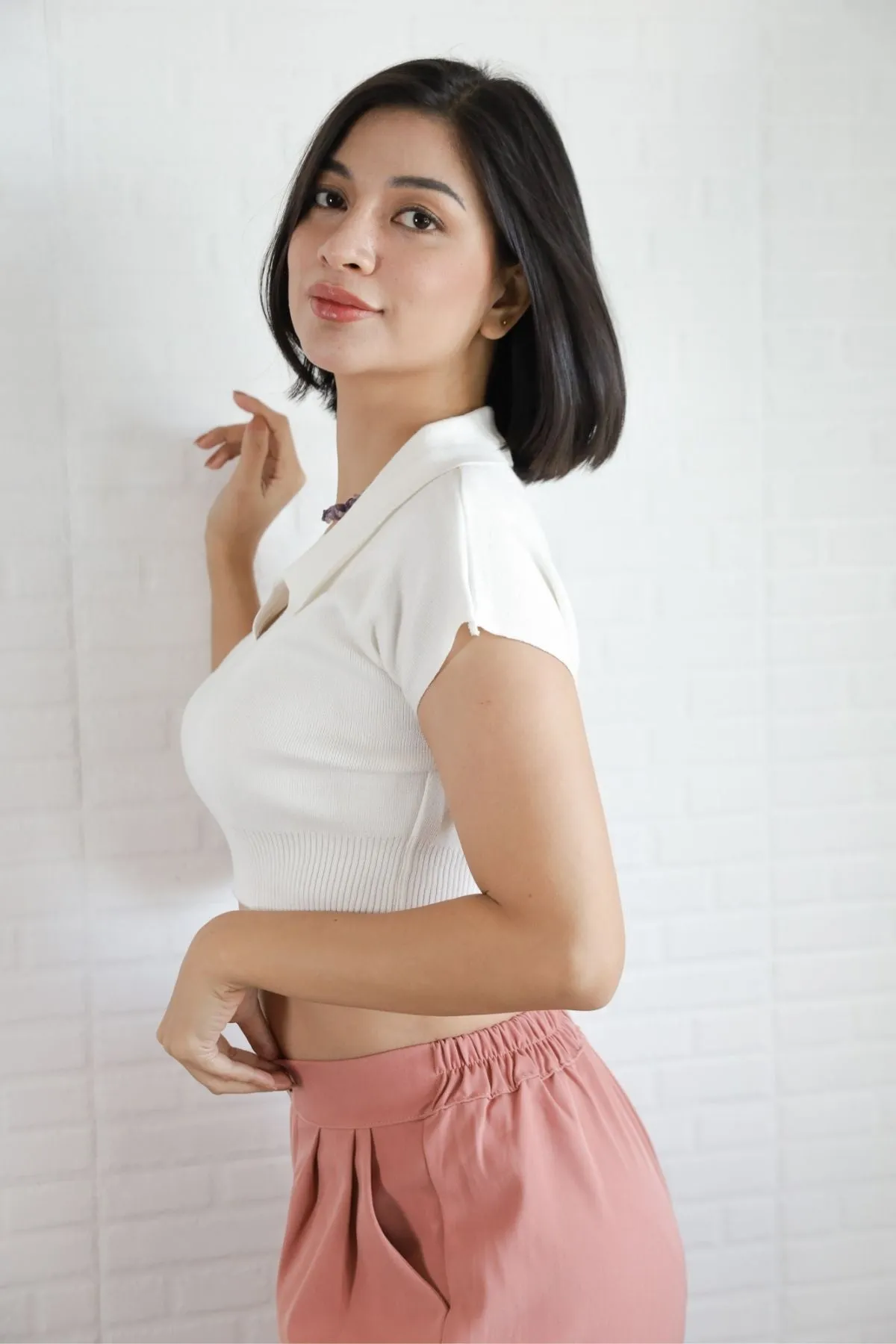 LEXI Crop Knit Shirt (White)