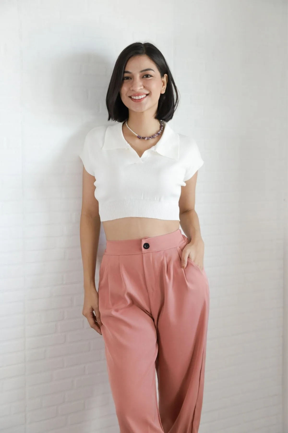 LEXI Crop Knit Shirt (White)