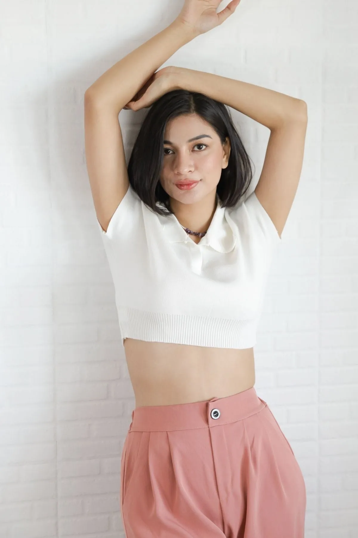 LEXI Crop Knit Shirt (White)