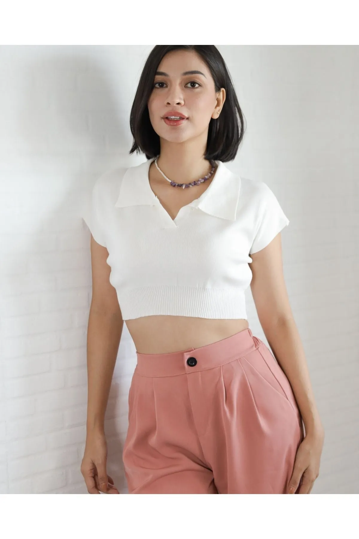 LEXI Crop Knit Shirt (White)