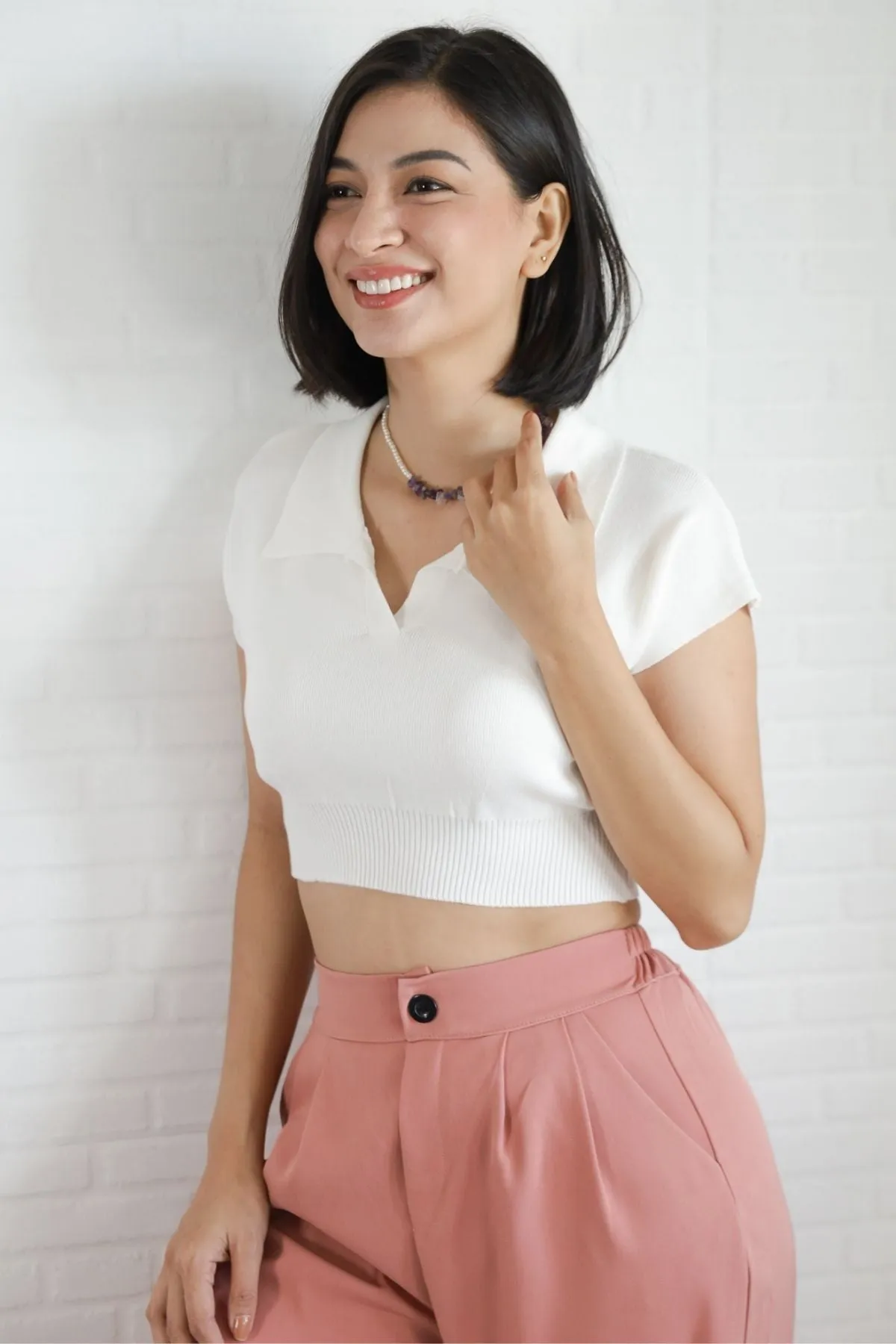 LEXI Crop Knit Shirt (White)