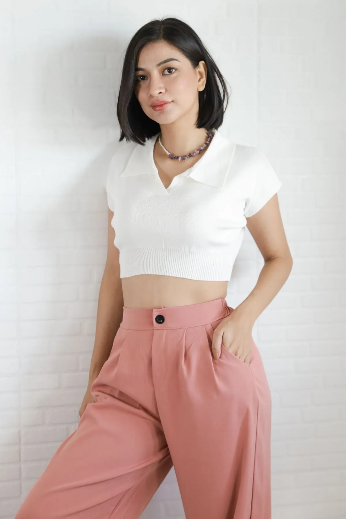 LEXI Crop Knit Shirt (White)