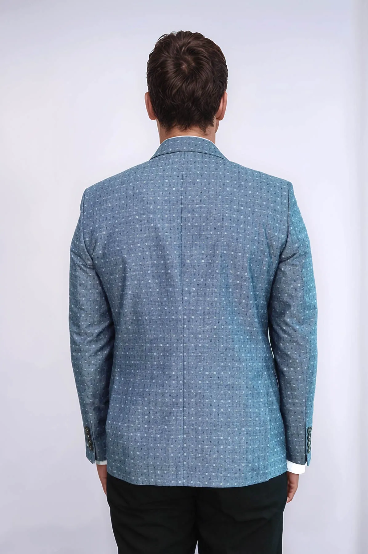 Light Blue Linen Dot Patterned Jacket | Wessi