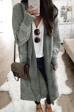 Light Grey Waffle Knit Pocketed Duster Cardigan