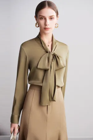 Lilith Neck Bowknot Button Down Silk Shirt