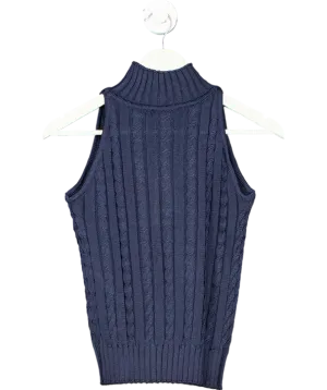 LilySilk Blue 100% Wild Silk Sleeveless Sweater UK XS