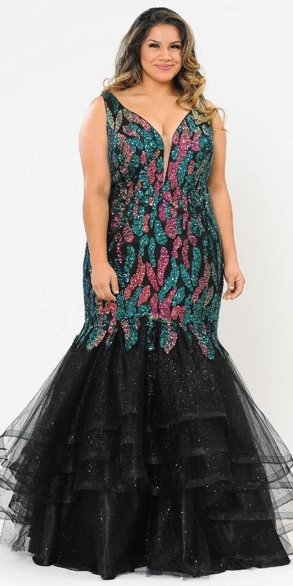Lindas W1072 V-Neck Corset Mermaid Multicolored Iridescent Dress
