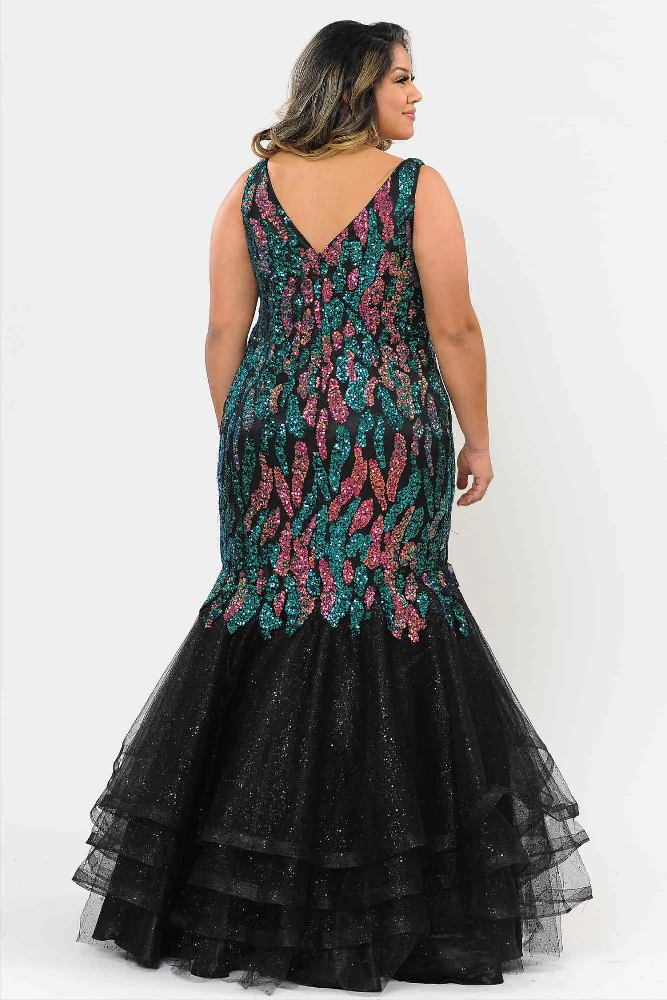Lindas W1072 V-Neck Corset Mermaid Multicolored Iridescent Dress