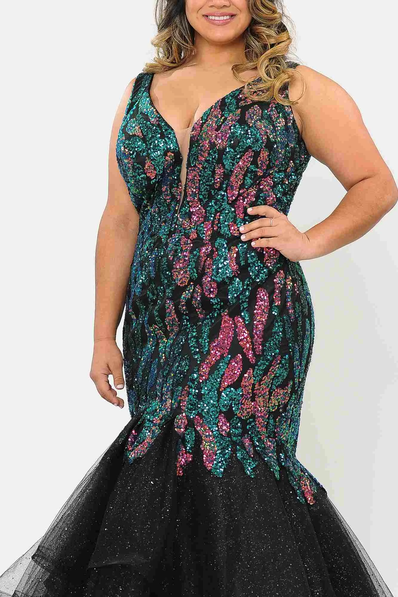 Lindas W1072 V-Neck Corset Mermaid Multicolored Iridescent Dress