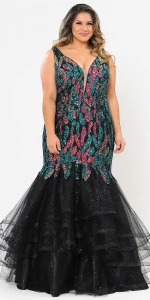 Lindas W1072 V-Neck Corset Mermaid Multicolored Iridescent Dress