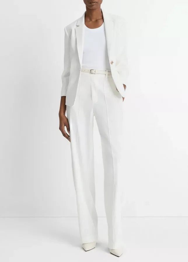 Linen-Blend Shrunken Blazer in Off-White