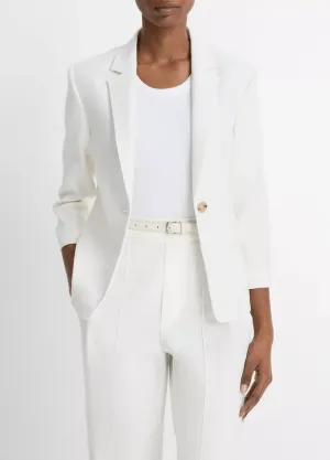 Linen-Blend Shrunken Blazer in Off-White