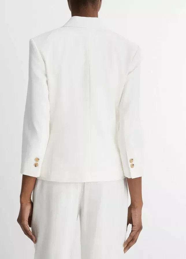 Linen-Blend Shrunken Blazer in Off-White