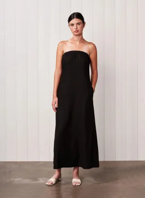 Linen Column Maxi Dress - Black