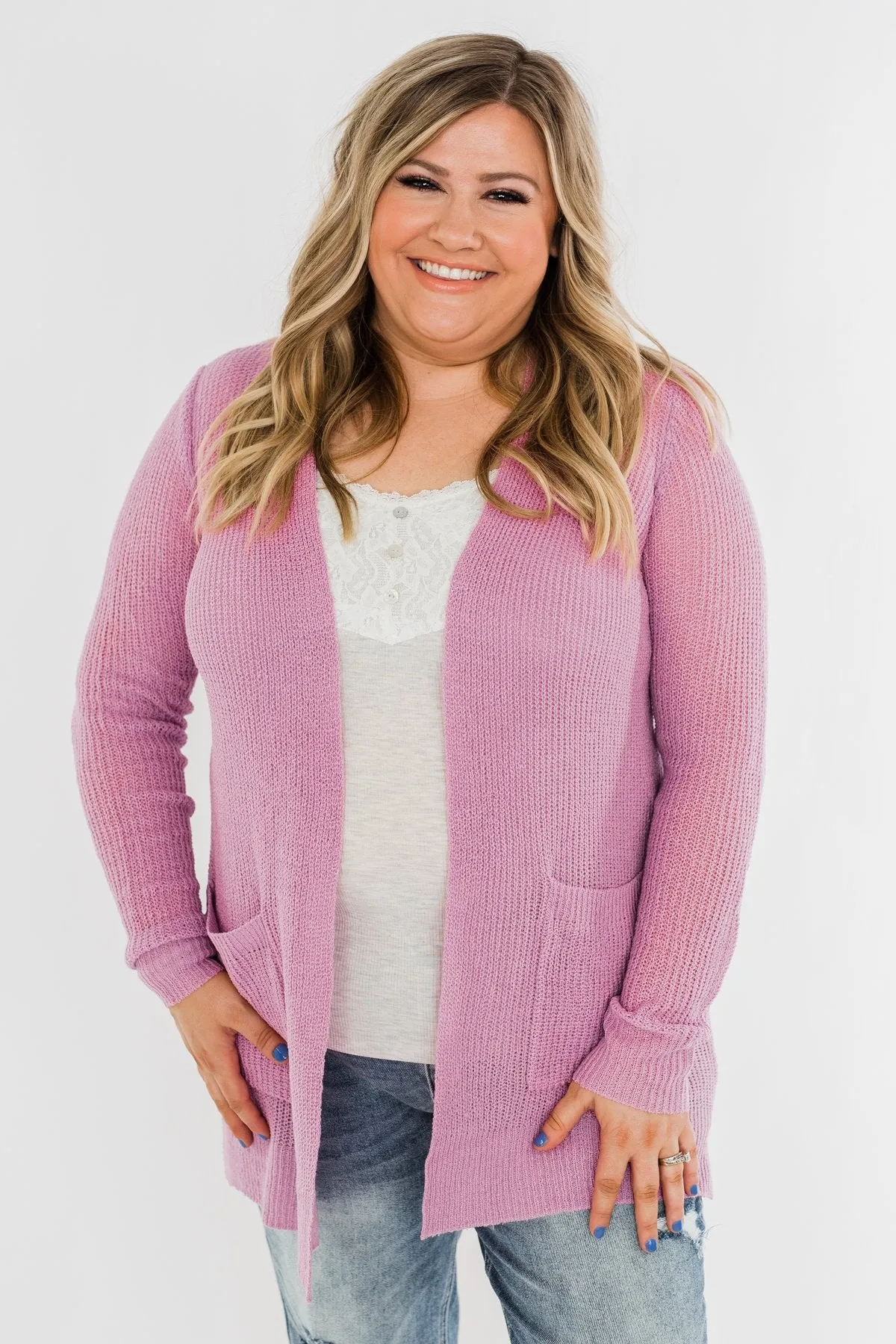 Long Sleeve Knit Cardigan- French Rose