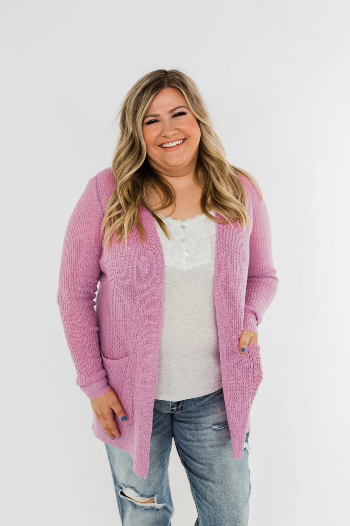 Long Sleeve Knit Cardigan- French Rose