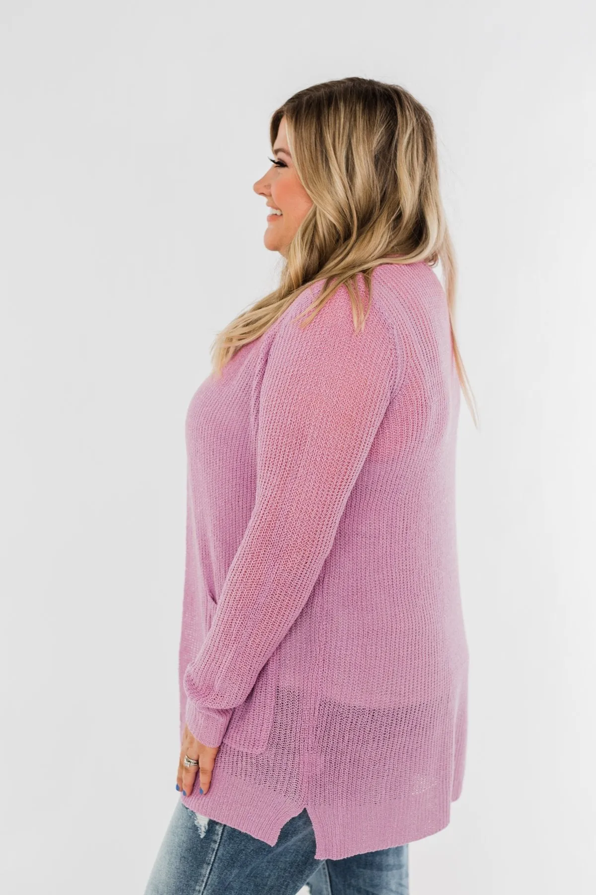 Long Sleeve Knit Cardigan- French Rose