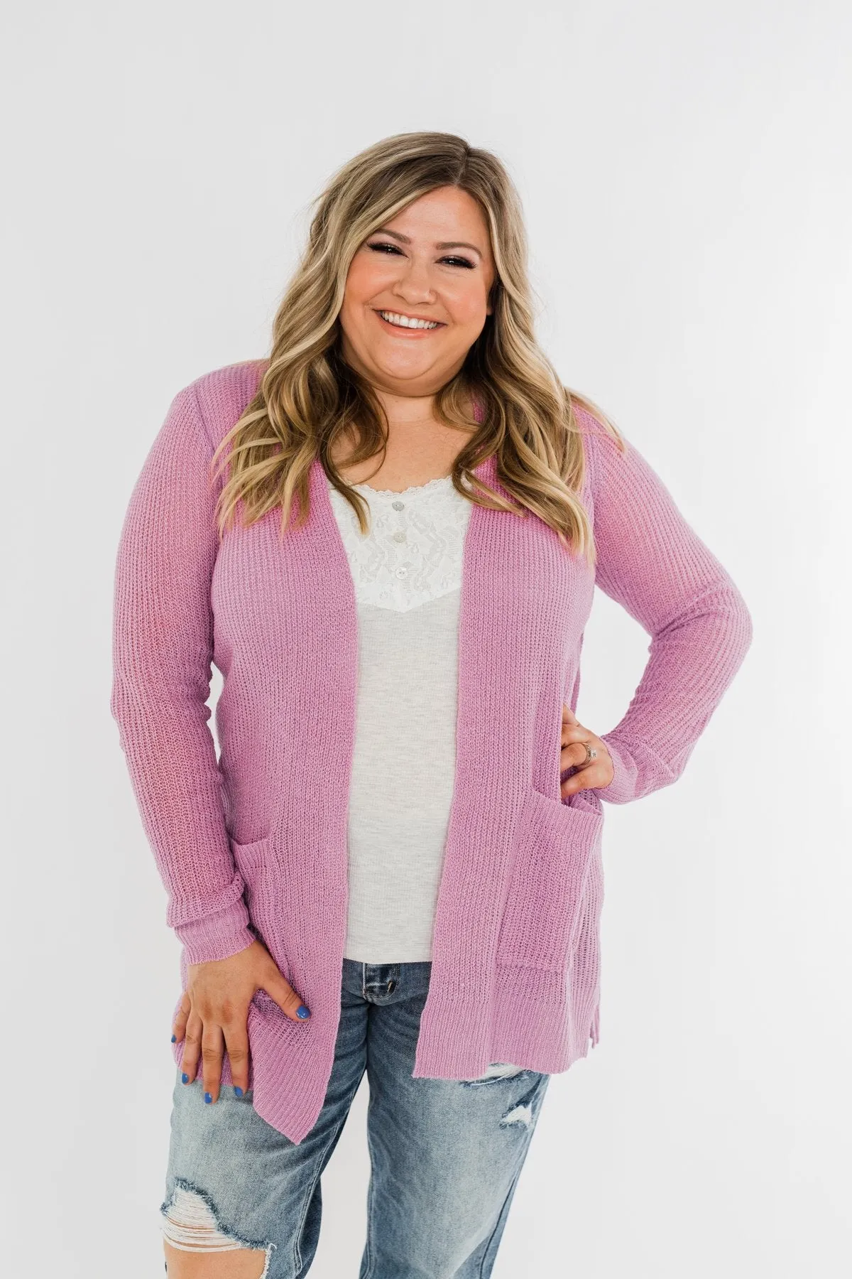 Long Sleeve Knit Cardigan- French Rose
