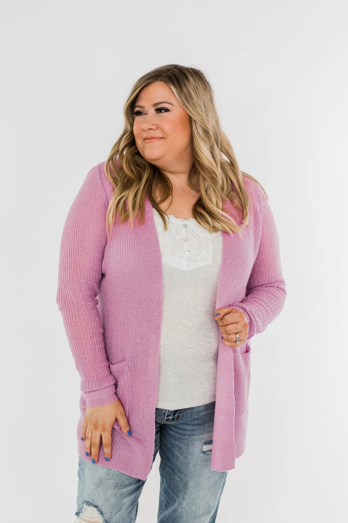 Long Sleeve Knit Cardigan- French Rose