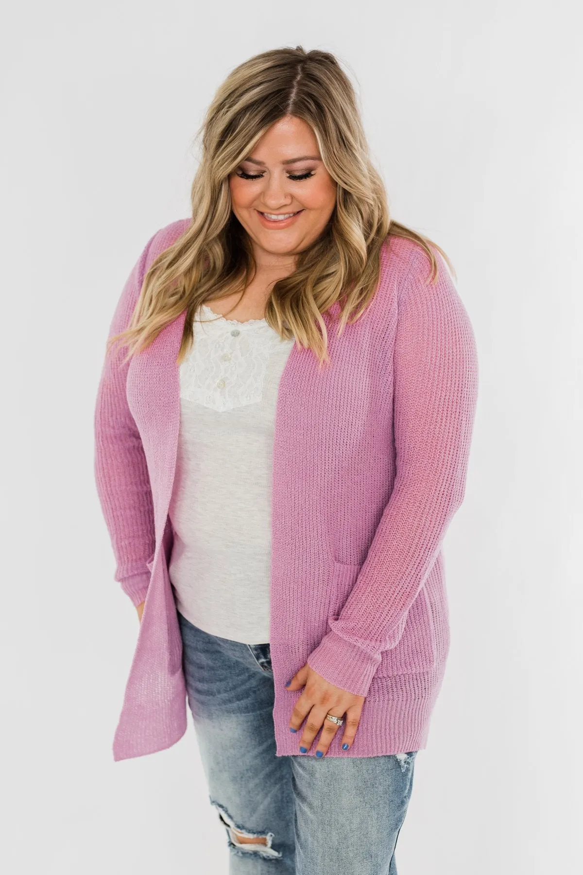 Long Sleeve Knit Cardigan- French Rose