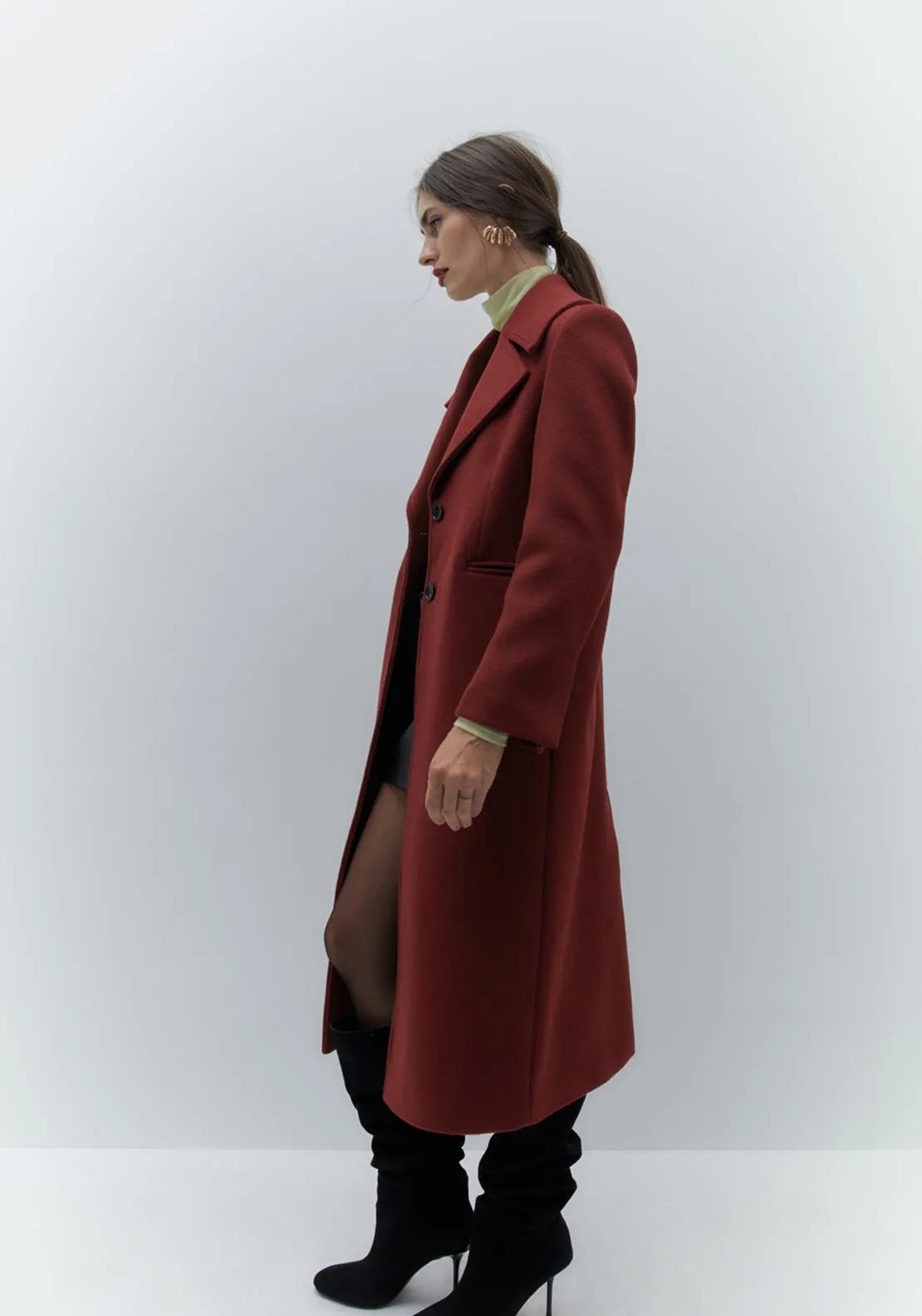 Long woollen coat - Burgundy