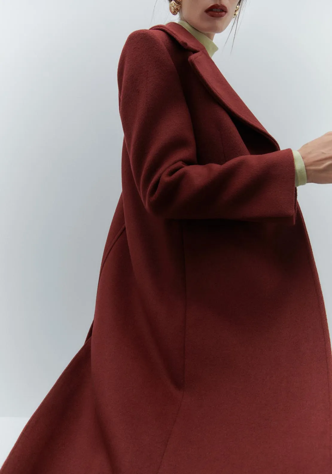 Long woollen coat - Burgundy