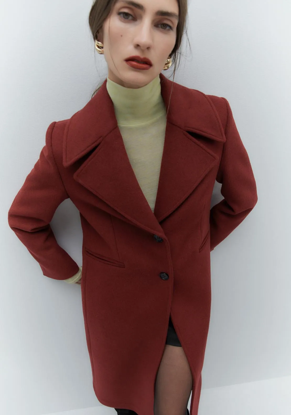 Long woollen coat - Burgundy