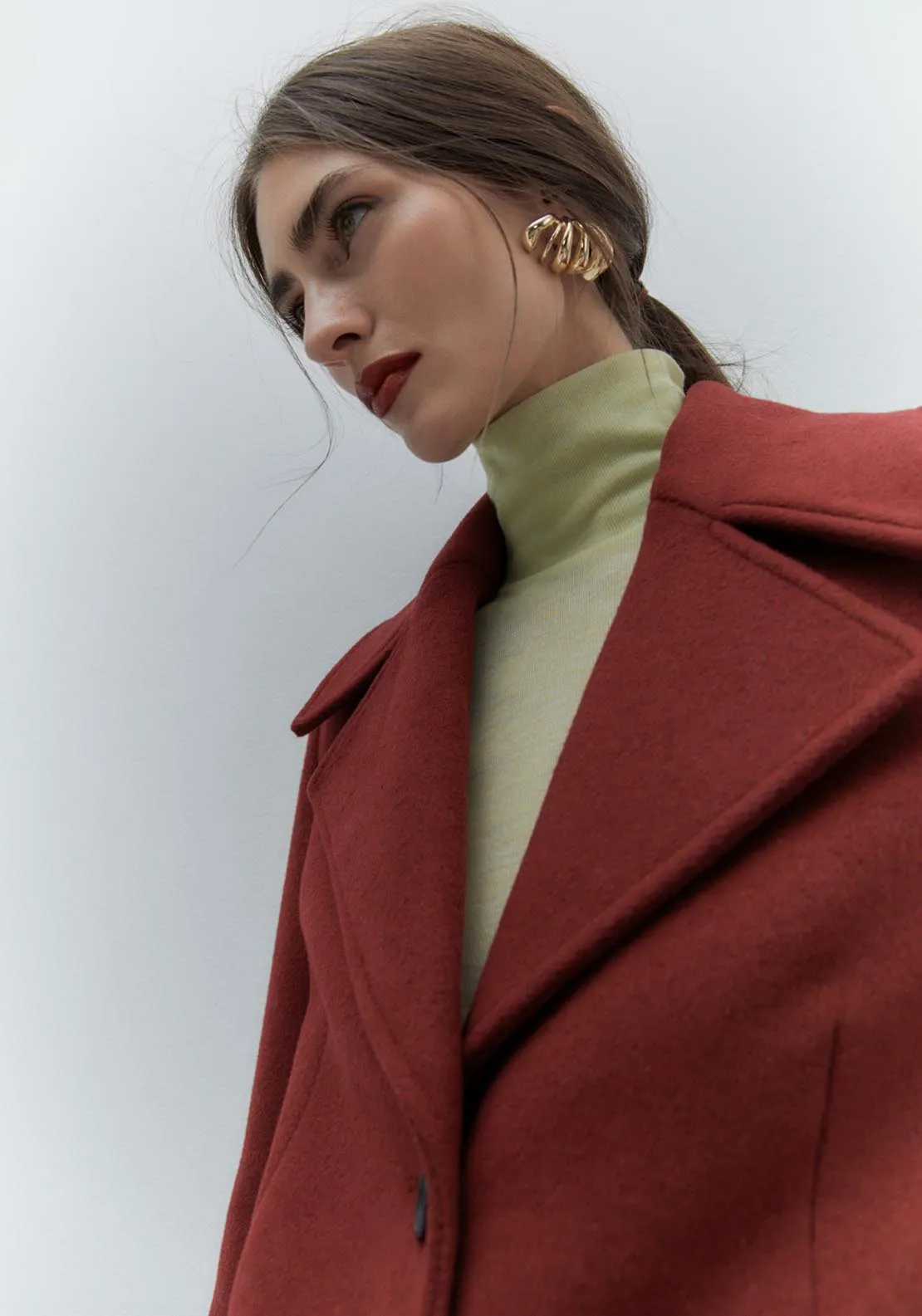 Long woollen coat - Burgundy