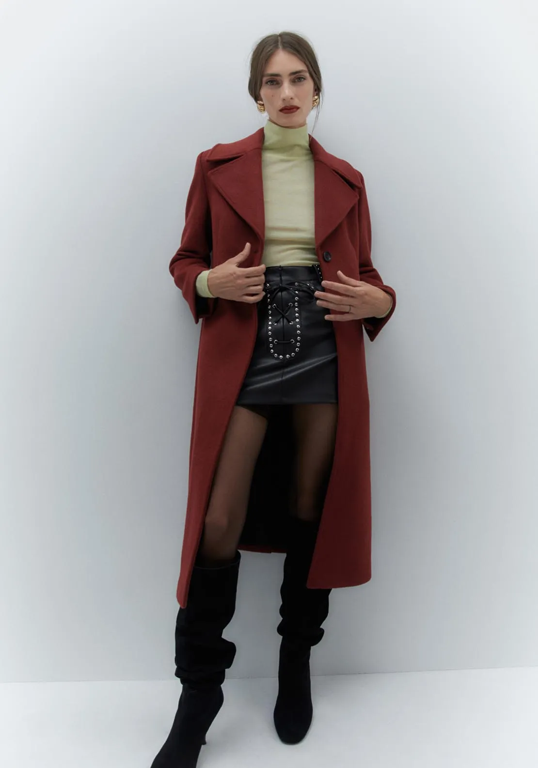 Long woollen coat - Burgundy