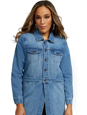 Longline Button-Front Denim Shirt