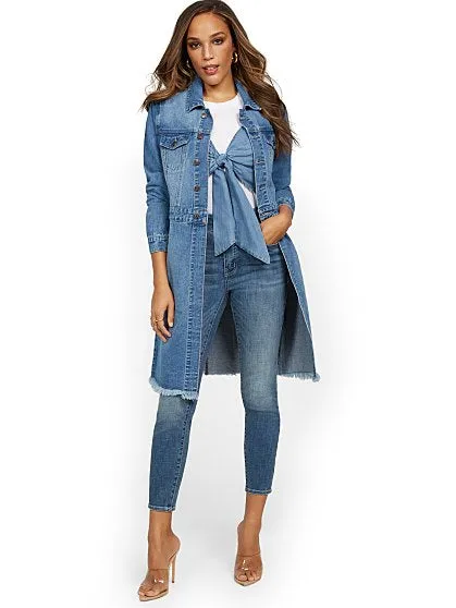Longline Button-Front Denim Shirt